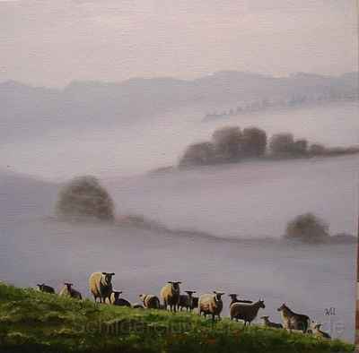 schilderij-mistig-landschap-met-schapen